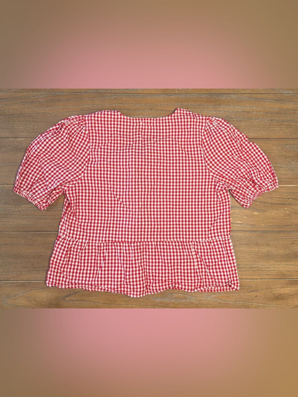 Red Gingham Tie-Front Peplum Blouse - Picture 5 of 6